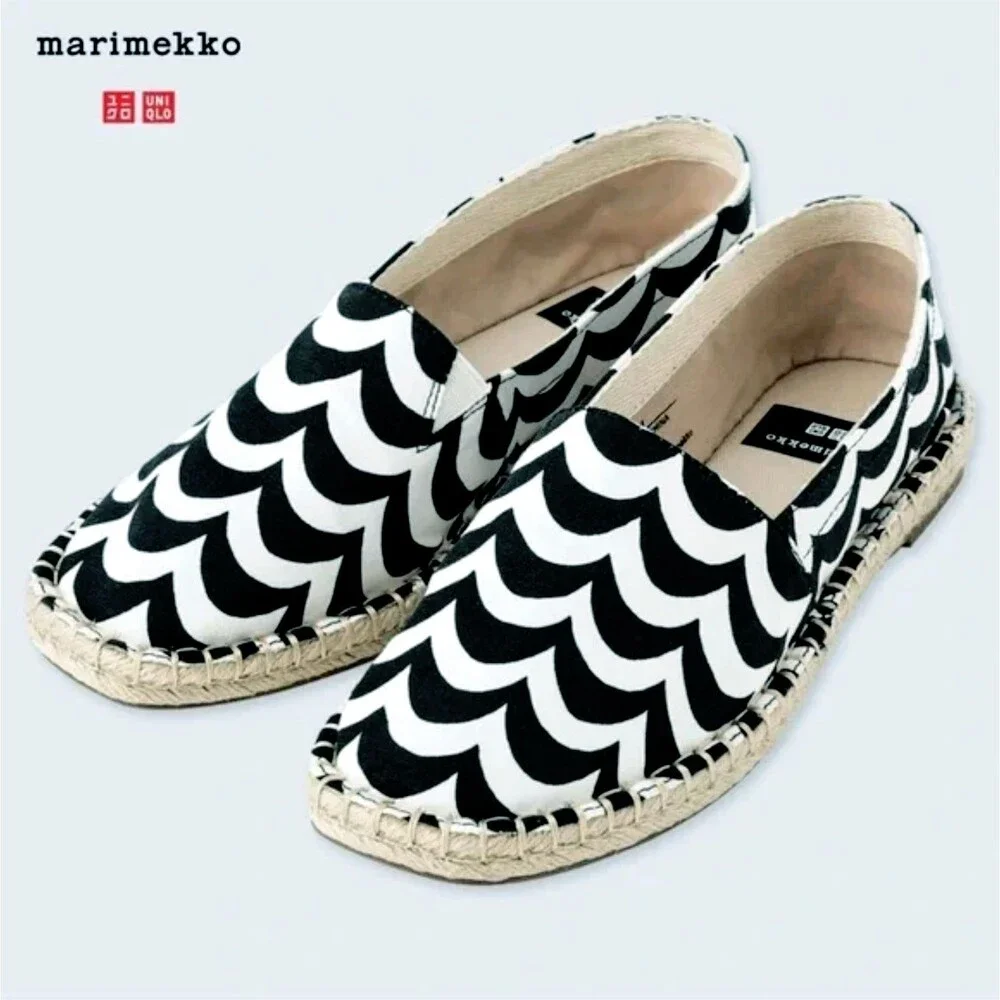 Marimekko x Uniqlo Espadrille Shoes Size S 5-5.5 White Black Laine Wave Slip On